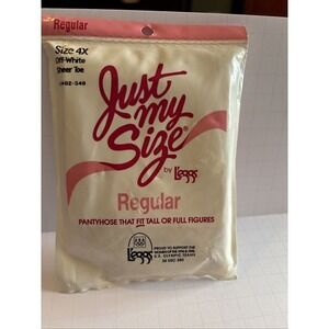 Just My Size Plus Size Regular Pantyhose 4X Tall Full Off White Sheer Toe Leggs